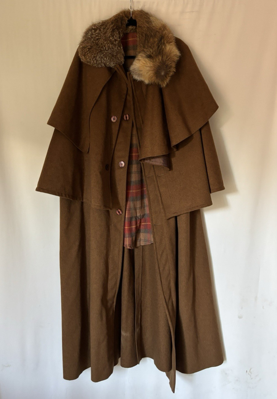 Wool Coat Poncho Oversized OS Long Brown Layered Buttons Womens
